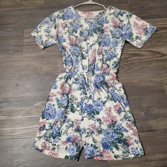 Vintage Floral Blossom Cotton Knit Romper 80s 90s Laura Ashley Inspired Print - Picture 1 of 4